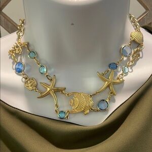 Gold and Blue Starfish Ocean Beach Vibes Necklace